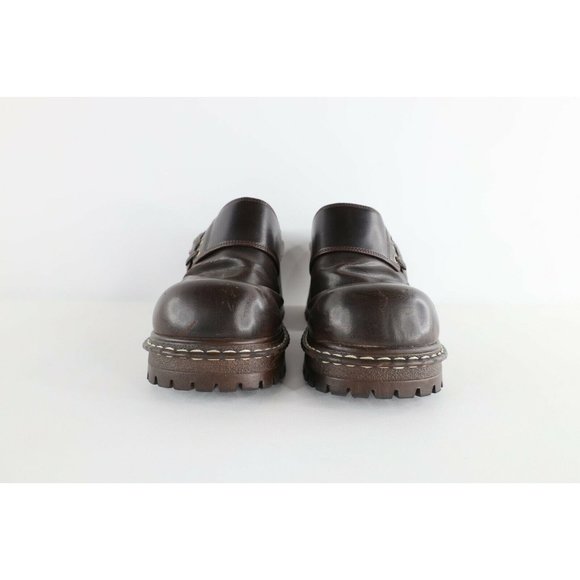 Vintage 90s Grunge Goth EDM Womens Size 8 Chunky Lace Platform Heels Shoes Brown - Picture 2 of 12